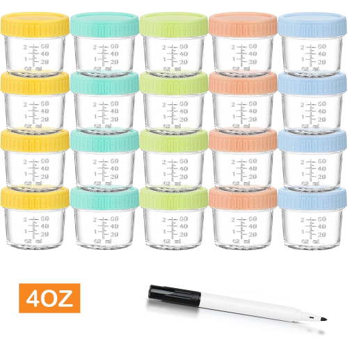clackibukvyz Glass Baby Food Containers, 4 oz Baby Food Storage with Lids, Safe Leakproof, 20 Pack
