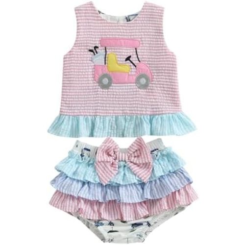 WZTYYDS Toddler Baby Girl Golf Outfit 6 9 12 18 24 Months Summer Clothes Sleeveless Ruffle Tank Tops + Tutu Shorts Sets
