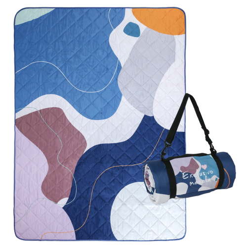Exclusivo Mezcla Waterproof Picnic Blankets 3-Layer 60"x 80" Large Sandproof Beach Blanket Foldable Outdoor Blanket for Camping on Grass Picnic Mat, Abstract Blue
