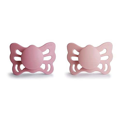 FRIGG Butterfly Anatomical SilkySoft Silicone Baby Pacifier | Made in Denmark | BPA-Free (Cedar/Baby Pink, 0-6 Months)