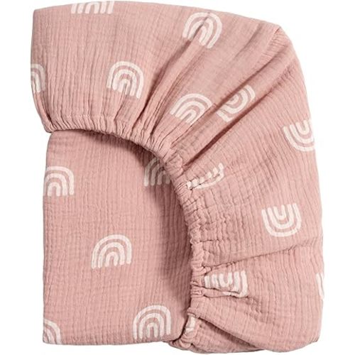 Meracorallo Muslin Mini Crib Sheet, Pack n Play Fitted Sheet, Soft and Breathable Pack and Play Playard Mattress Sheet for Baby Boys and Girls, Rainbow