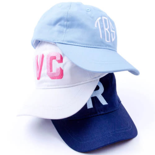 Solid Kids Hat - White - Monogram: Initial J Font: Block Color: Navy Blue