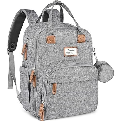 RUVALINO Diaper Bag Backpack, Multifunction Travel Pack Maternity Baby Changing Bags, Large Capacity, Waterproof, Gray XL