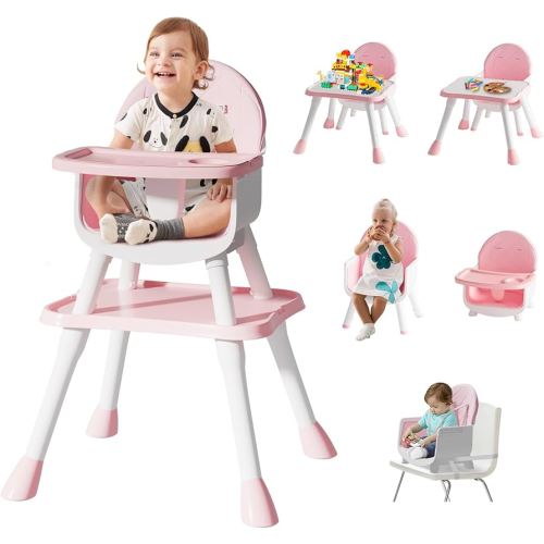 6 in 1 Baby High Chair for Babies and Toddlers, Booster Seat, Kids Learning Table & Chair (Pink)