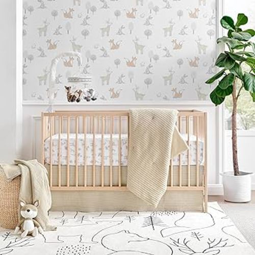 Levtex Baby - Mills Waffle Crib Bed Set - Baby Nursery Set - Taupe - Taupe Textured Waffle - 4 Piece Set Includes Quilt, Fitted Sheet, Dust Ruffle and Rope Basket