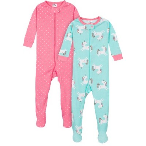 Gerber Baby Girls' Snug Fit Footed Cotton Pajamas - Unicorns - 3 Months - 2-Pack