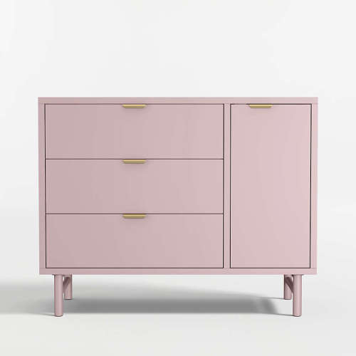Classic 44" Lilac Rose Wood 3-Drawer Kids Dresser with Door