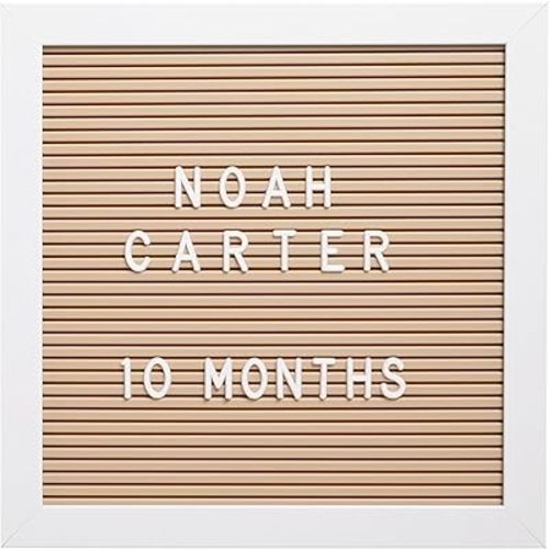 Kate & Milo Classic Wooden Letterboard, Baby Keepsake Photo Prop, Message Board Keepsake For Milestones, Gender Neutral Nursery Decor, Newborn Announcement Sign, White and Beige