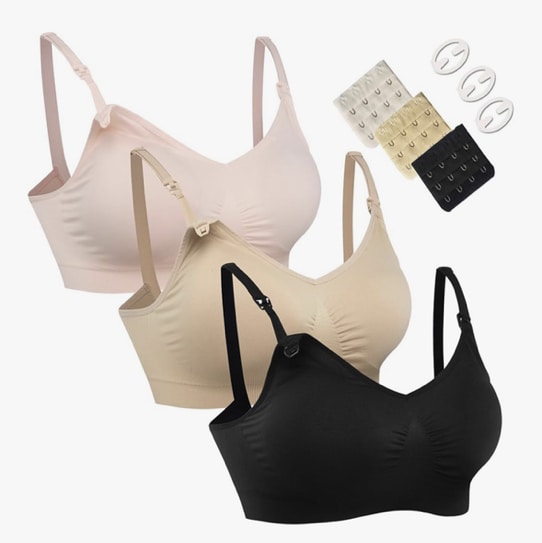 HOFISH 3PACK Full Bust Seamless Nursing Maternity Bras Bralette S-XXL with Extra Bra Extenders & Clips