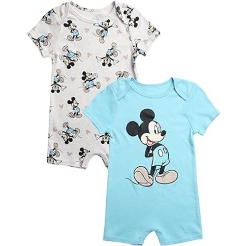 Disney Baby Boys Romper - 2 Pack Short Sleeve Baby Jumpsuit with Snap Closure - Cozy Baby Bodysuit for Boys (Newborn/Infant)
