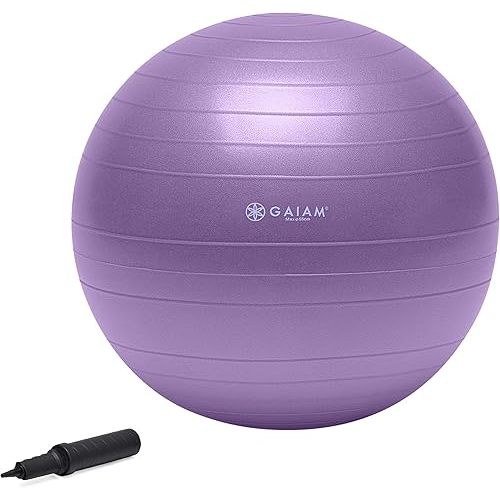 Gaiam Total Body Exercise Balance Stability Yoga Ball, Anti-Burst with Air Pump for Home, Office Chair, and Fitness - Various Sizes