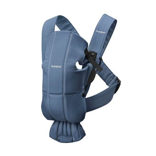 BabyBjörn Baby Carrier Mini, Vintage Indigo, Woven | Newborn Carrier (7-25 lbs), Ergonomic, Easy-to-Use