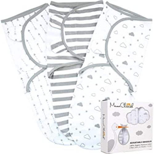 Mama Cheetah Preemie Swaddle Sack, Organic Swaddle Sleep Sacks for Preemies, Preemie Swaddle Blanket Wrap, Easy Swaddles for Premature Baby Boy Girl 4-7 lbs, Newborn Essentials, 3-Pack, Grey