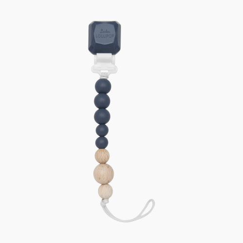 Loulou Lollipop Color Pop Silicone and Wood Pacifier Clip - Vintage Indigo