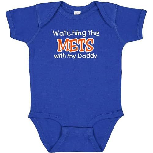 Curiositees Watching the Mets with My Daddy Baby Boy's Bodysuit Outfit Toddler Shirt - Royal