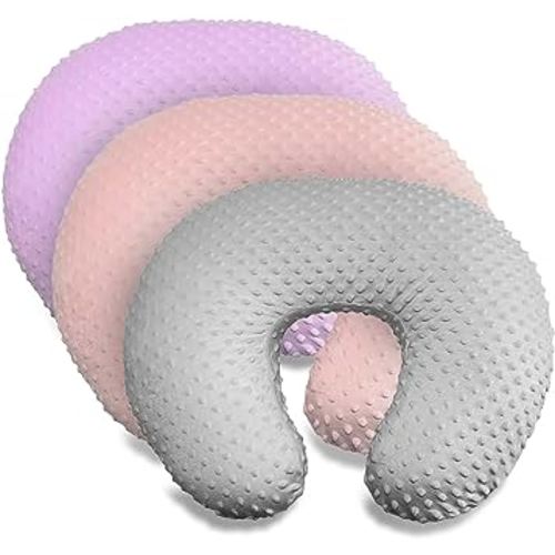 Vextronic Minky Nursing Pillow Cover 3 Pack for Baby Girls & Boys, Ultra-Soft Breastfeeding Pillow Slipcovers, Nursing Pillowcase Fits Standard Infant Nursing Pillows Pink Gray Purple