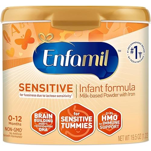 Enfamil Sensitive Baby Formula with DHA, Iron & Prebiotics to help support Brain & Immune Support. Lactose Sensitivity Infant Formula Inspired by Breast Milk, Non-GMO, Powder Can, 19.5 Oz