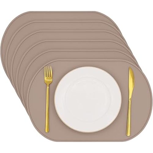 Silicone Placemat Set of 6, Heat Resistant Placemats for Dinning Table, Reusable Portable Kids Baby Placemats, Waterproof Stain-Proof Toddler Food Mats, Easy to Clean Silicone Mat Oval Placemat