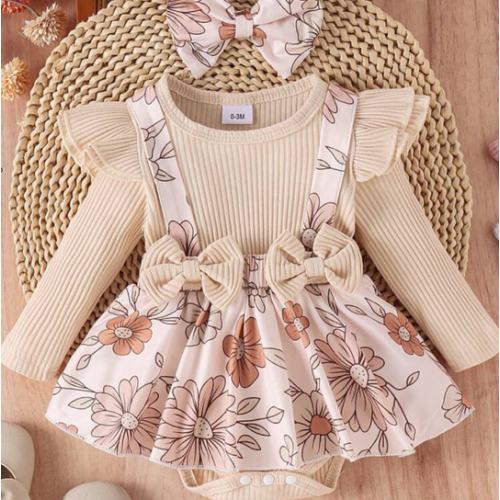 1pc Baby Girl Cute Crew Neck Long Sleeve Bodysuit, Spring/Autumn