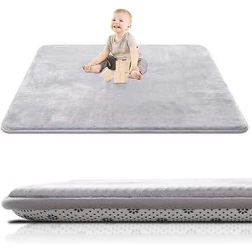Thick Baby Play Mat for Floor,50 x 50 Playpen Mat,Select High Density Foam Mat,Ultra Soft Support & Plush Feel,Easy Care with Non-Slip Cushioned for Infant,Babies and Toddler Crawling,Grey