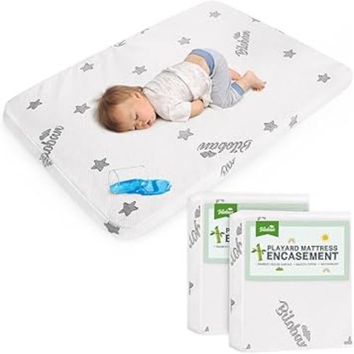 2 Pack Pack and Play Mattress Protector Cover Zipper, Compatible with Graco Pack n Play & Dream On Me & Pamo Babe Playard Mattress to 1.5 Inches, Waterproof Playpen Mattress Encasement