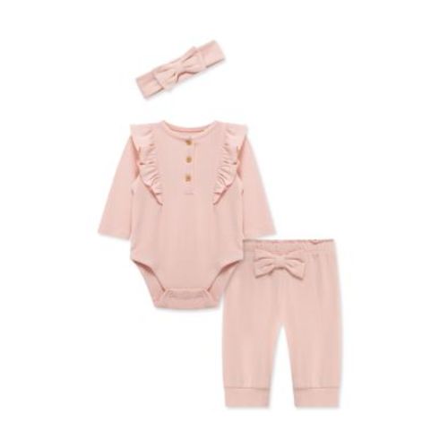 Baby Girls Pink Bodysuit Pants Set with Headband