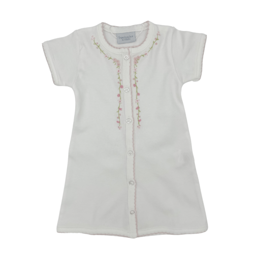 Squiggles Train Engine Daygown- White/ Light Blue trim - Heart of the South
