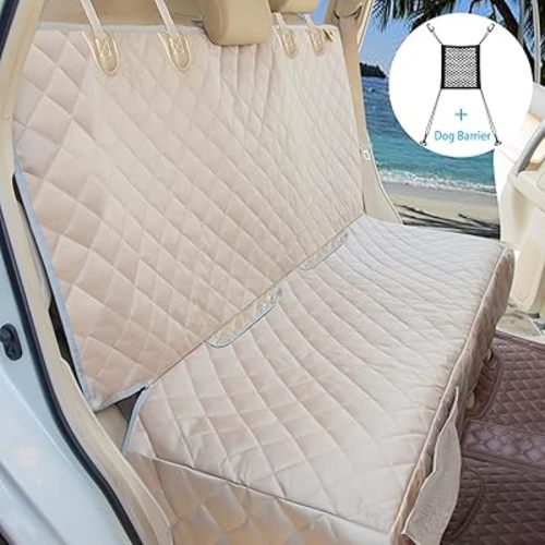 Dog Car Seat Cover for Back Seat Waterproof Backseat Protector, Nonslip Rear Seat Cover for Kids,Universal Size Fits Cars Trucks SUVs (Beige)
