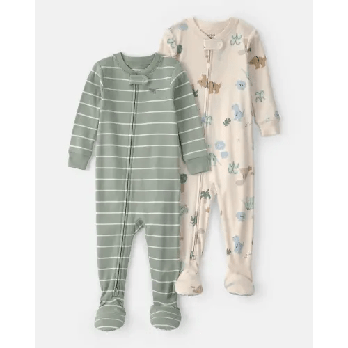 Baby 2-Pack Dinosaur Striped Snug Fit 1-Piece Pajama - Green/Cream | Carter's