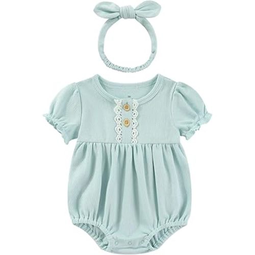 Baby Girls Clothes Set Cotton Floral Bodysuit Dress with Headpiece for 3-24 Months