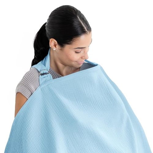 Comfy Cubs Nursing Cover for Baby Breastfeeding - 100% Muslin Cotton, Soft & Breathable Cotton, Breastfeeding Pumping Cover for Mom, with Rigid Hoop - Privacy Unisex Lightweight Covers Wrap (Sky Blue)