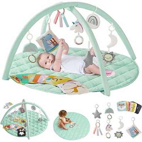 Unicorn Baby Play Gym, Baby Activity Mat with 7 Detachable Toys & 15 Cards, Baby Play Mat for Stage-Based Sensory & Motor Skill Development, Tummy Time Mat for Girls & Boys, Ideal Present, Green