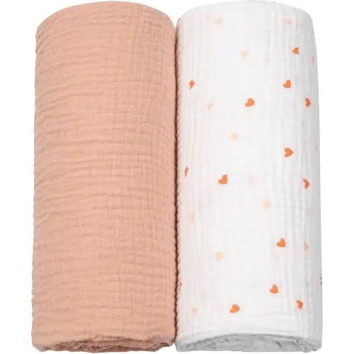 lulumoon Muslin Swaddle Blanket Baby Receiving Blankets Neutral, 2 Pack, Peach Pink