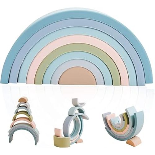 Silicone Rainbow Stacking Toy Color Sorting Toys 8 Pcs Stacking Game Rainbow Stacker Shape Matching Learning Montessori Toy Early Development Gift