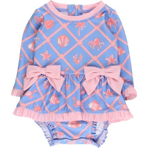 UPF50+ Long Sleeve One Piece Bow Peplum Rash Guard Swimsuit, Newborn