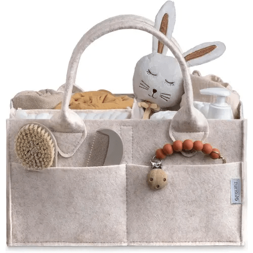 PUTSKA Baby Diaper Caddy Organizer - Nursery Storage Basket for Diaper Station, Baby Basket Shower List and Registry Gift Must-Haves, Newborn Essentials, Nursery Decor for Boy or Girl - Mocha,Regular