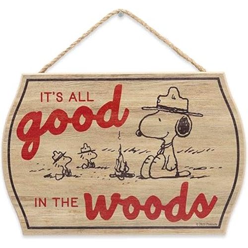 Peanuts Snoopy It's All Good In the Woods Hanging Wood Wall Decor - Fun Snoopy Sign for Cabin, Lake House or Camper