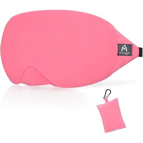 Mavogel Cotton Sleep Mask - 100% Handmade, Light Blocking Sleep Eye Mask with Updated Bending Nose Design, Soft Sleeping Mask for Women Men, for Sleep/Office/Naps, Includes Travel Pouch (Peach Pink)