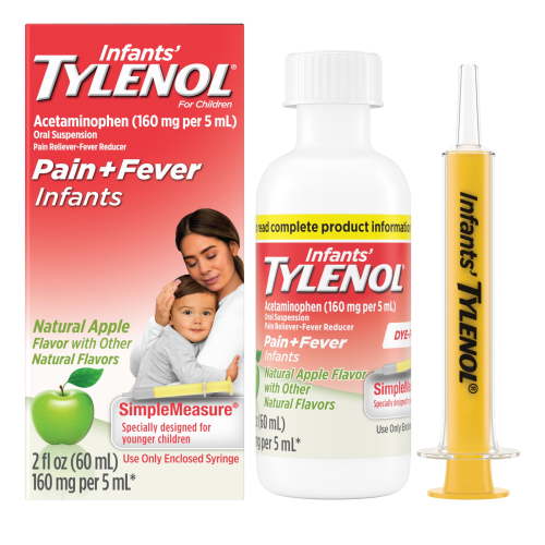 Infants’ Tylenol Pain + Fever Medicine, Dye-Free, Apple, 2 fl. oz