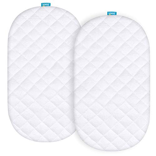 Bassinet Mattress Pad Cover Compatible with 4moms Mamaroo Sleep Bassinet, 2 Pack, Waterproof Quilted Ultra Soft Viscose Made from Bamboo Terry Surface
