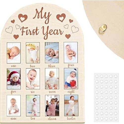photo frame My 1st First Year Photo Board, 12 Month Milestone Picture Display, One Year Baby Birthday Decorations