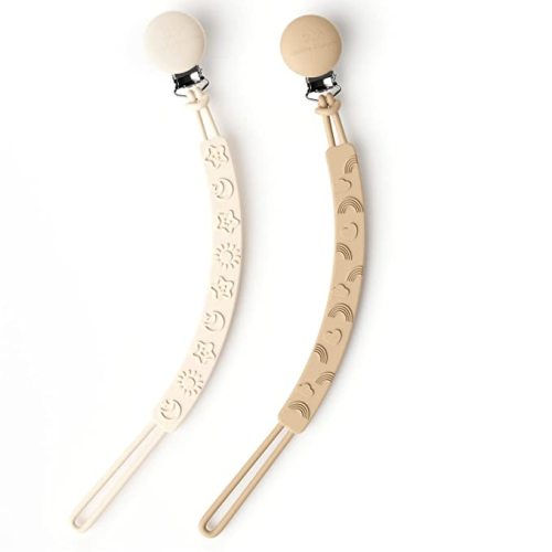 Cuddle Campus Pacifier Clip,Pack of 2 Pacifier Holder Clip with One Piece Design,Soft Flexible Silicone Baby Pacifier Holder with Texture for Boy and Girl - Buttercream+Neutral - Rectangle