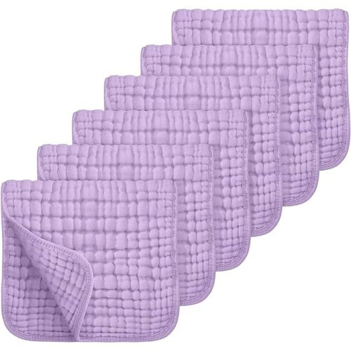 Looxii Muslin Burp Cloths 100% Cotton Muslin Cloths Large 20''x10'' Extra Soft and Absorbent 6 Pack Baby Burping Cloth for Boys and Girls (Purple)