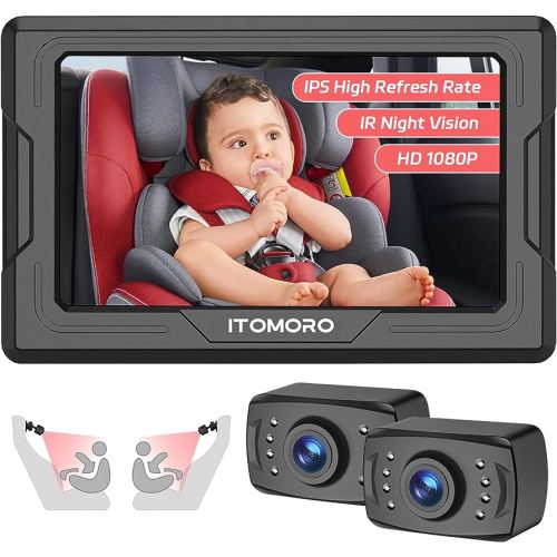 Itomoro Baby Car Camera HD 1080P Dual-Channel Display Baby Car Monitor with 2 IR Night Vision Camera, Easily Install 4.3'' Car Camera for Baby with Crystal Clear Wide View for Rear Facing Seat