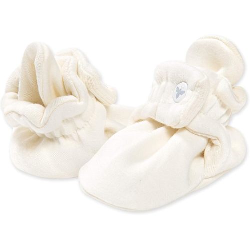 Burt's Bees Baby Baby Booties, Organic Cotton Adjustable Infant Shoes Slipper Sock - 0-3 Months - Eggshell White