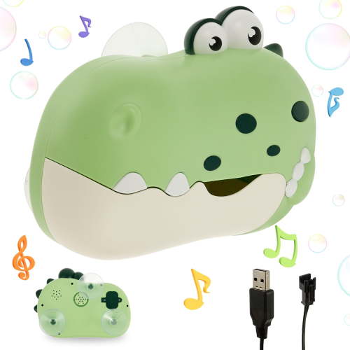 Tysrjsv Rechargeable Bath Bubble Machine Cute Dinosaur Baby Bath Bubble Maker with Music and 3 Suction Cup for Boy Girl Toddler Children