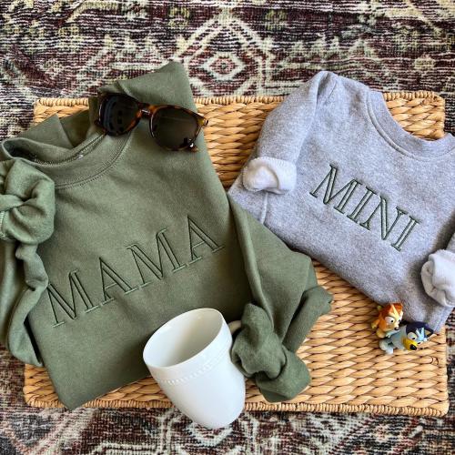 Mama Mini Sweatshirt Set for Mama and Mini Birth Announcement Matching Set Mom and Mini Embroidered Sweatshirt Toddler Mom Gift