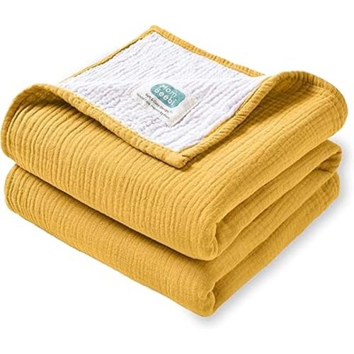 Muslin Baby Blanket, 100% Cotton Newborn Receiving Blanket, Perfect Size 37''x37'' Soft Baby Crib Blanket for Boys and Girls, 4-Layer Muslin Baby Swaddle Blanket (Amber)