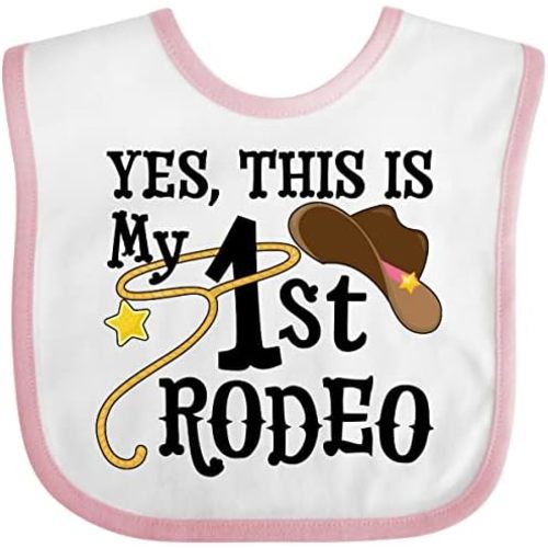 inktastic Yes, This Is My 1st Rodeo- Cowboy Hat with Pink Band, Lasso Baby Bib