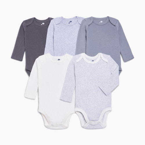 Small Story 5 Pack Long Sleeve Solid Bodysuits - Grey, 3-6 M